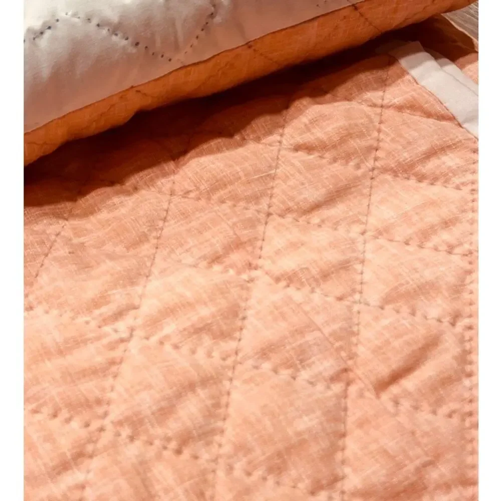 Vtg Handmade Stitched Quilt Twin 101 x 88 Peach Incomplete Project Cottage Retro